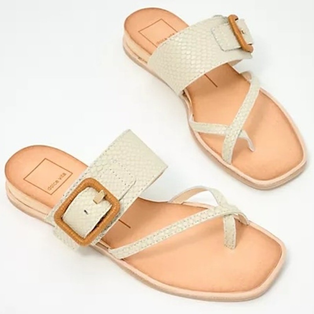Dolce Vita Women's Perris Leather Buckle Thong Sandals Ivory Size 9.5